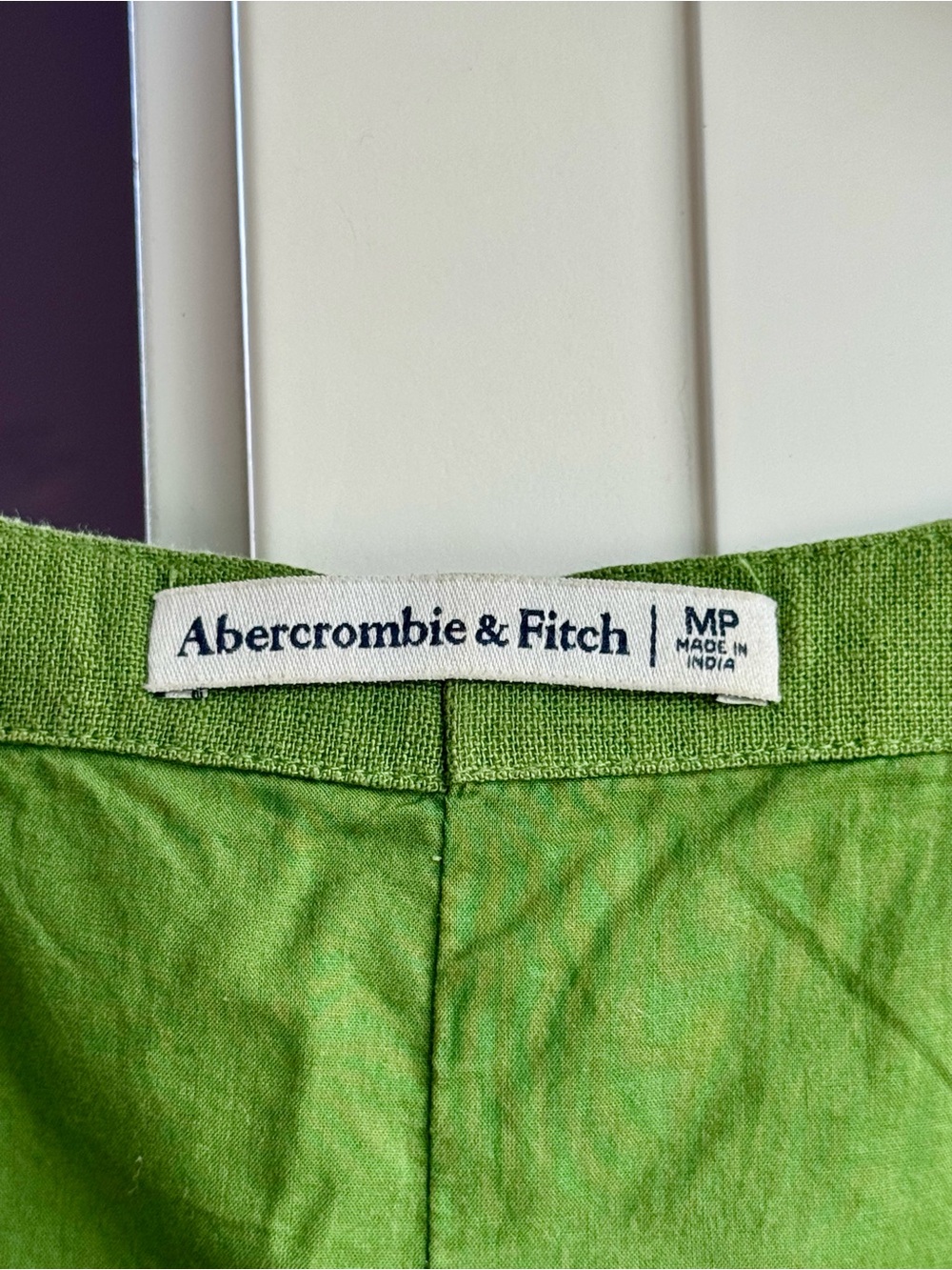 Abercrombie & Fitch Square Neck Shift Mini Dress Linen Look Green Medium Petite - Picture 6 of 10